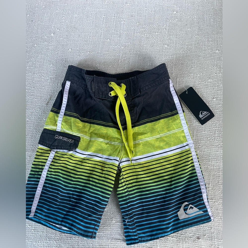 Quiksilver Black and Neon Yellow Board Shorts